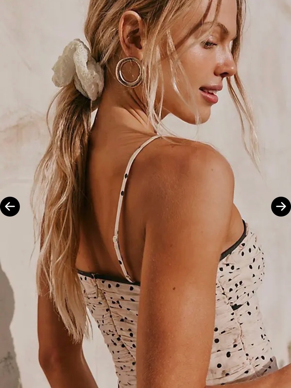 Free People Cream Spaghetti Strap Polka Dot Babydoll Top - Picture 4 of 8